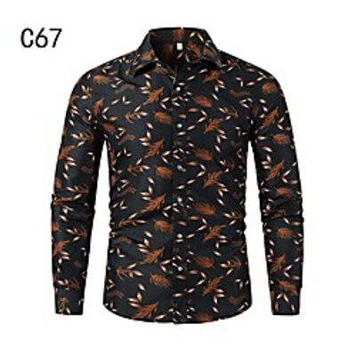 Men's Shirt Other Prints Leaves Long Sleeve Casual Tops Chinoiserie Black miniinthebox