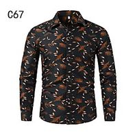 Men's Shirt Other Prints Leaves Long Sleeve Casual Tops Chinoiserie Black miniinthebox - thumbnail