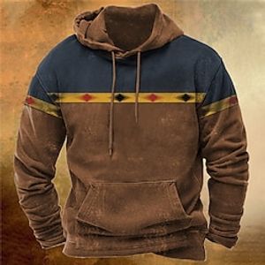 Men's Pullover Hoodie Sweatshirt Brown Hooded Color Block Graphic Prints Print Daily Sports 3D Print Basic Streetwear Designer Spring   Fall Clothing Apparel Hoodies Sweatshirts  miniinthebox