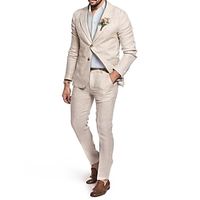 Sky Blue Men's Linen Suits Beach Wedding Solid Colored 2 Piece Fashion Tailored Fit Single Breasted Two-buttons 2023 miniinthebox