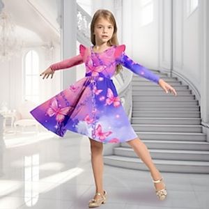 Girls' 3D Butterfly Ruffle Dress Long Sleeve 3D Print Fall Winter Sports  Outdoor Daily Holiday Cute Casual Beautiful Kids 3-12 Years Casual Dress A Line Dress Above Knee Polyester Regular Fit Lightinthebox