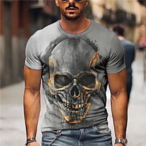 Men's Unisex Tee T shirt Shirt 3D Print Graphic Prints Skull Print Short Sleeve Daily Tops Casual Designer Big and Tall Gray miniinthebox