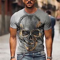 Men's Unisex Tee T shirt Shirt 3D Print Graphic Prints Skull Print Short Sleeve Daily Tops Casual Designer Big and Tall Gray miniinthebox - thumbnail
