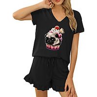 Women Basic Streetwear Animal Vacation Casual  Daily Two Piece Set Tracksuit T shirt Loungewear Shorts Drawstring Ruffle Print Tops Lightinthebox - thumbnail