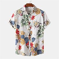 Men's Shirt Floral Button-Down Short Sleeve Casual Tops Cotton Casual Fashion Breathable Comfortable White Lightinthebox - thumbnail