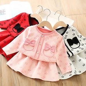 2 Pieces Kids Girls' SkirtSet Clothing Set Outfit Polka Dot Long Sleeve Cotton Set Vacation Cute Sweet Winter Fall 2-6 Years Pink Red White Lightinthebox