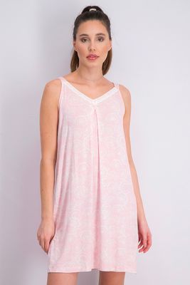 Womens Allover Print Sleepwear Dress Pink Womens Allover Print Sleepwear Dress Pink