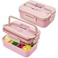 Eazy Kids Wheat Straw Leakproof Eco - Friendly Bento Lunch Box - Pink - 1500ml