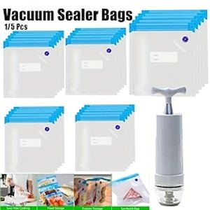 Sous Vide Bags, Reusable Vacuum Sealer Bags With Hand Pump, Vacuum Seal Storage Bag For Food Preservation, Space Saver, Reusable Vacuum Food Storage Bags, Home Kitchen Supplies, Kitchen Accessories Lightinthebox