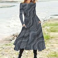 Women's A Line Dress Midi Dress Green Blue Gray Long Sleeve Color Gradient Pocket Print Fall Spring Round Neck Casual Vacation 2022 S M L XL XXL 3XL Lightinthebox - thumbnail