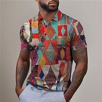 Geometry Ethnic Men's Vintage Print 3D Outdoor Daily Wear Streetwear Polyester Short Sleeve Turndown Polo Shirts Yellow Red Spring  Summer S M L Micro-elastic Lapel Polo Lightinthebox - thumbnail