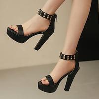 Women's Sandals Platform Sandals Party Club Rivet Chunky Heel Open Toe Fashion PU Zipper Black White Yellow Lightinthebox