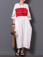 Loose Patchwork Embroidery Half Sleeve Dress