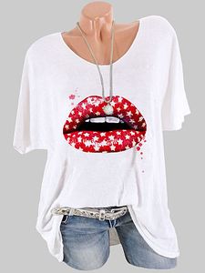 Round Neck Lip Print Short Sleeve T-shirt