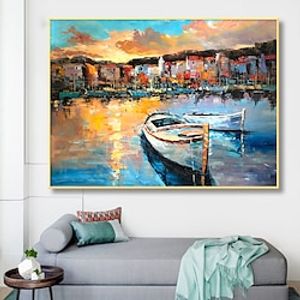 Handmade Oil Painting Canvas Wall Art Decoration Abstract View of the Fishing Song Town Landscape for Home Decor Rolled Frameless Unstretched Painting miniinthebox