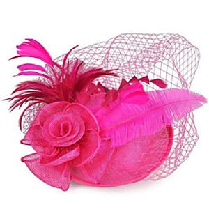 Women's Ladies Tiaras Fascinators For Wedding Party / Evening Prom Princess Feather Fabric Fuchsia White miniinthebox