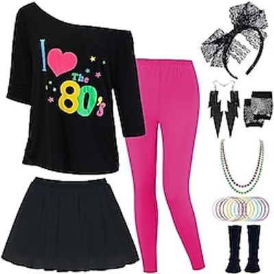 Retro Vintage 1980s T-shirt Accesories Set Women's Cosplay Costume Halloween Party  Evening Skirts Lightinthebox