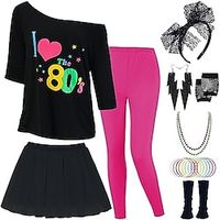 Retro Vintage 1980s T-shirt Accesories Set Women's Cosplay Costume Halloween Party  Evening Skirts Lightinthebox - thumbnail