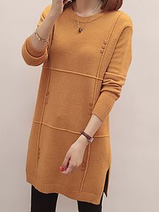 Round Neck Plain Knit Pullover