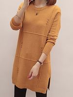 Round Neck Plain Knit Pullover - thumbnail