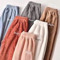 Women's Loungewear Pants Letter Plush Casual Comfort Home Daily Vacation Coral Fleece Coral Velvet Warm Pant Elastic Waist Fall Winter White Pink miniinthebox - thumbnail