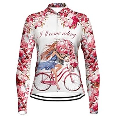 21Grams Women's Cycling Jersey Long Sleeve Bike Top with 3 Rear Pockets Mountain Bike MTB Road Bike Cycling Quick Dry Moisture Wicking Red Floral Botanical Sports Clothing Apparel / Stretchy miniinthebox