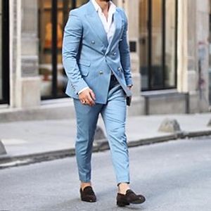 Blue Men's Wedding Suits Solid Colored 2 Piece Daily Business Plus Size Double Breasted Six-buttons 2023 miniinthebox