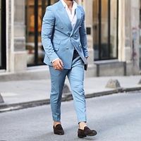 Blue Men's Wedding Suits Solid Colored 2 Piece Daily Business Plus Size Double Breasted Six-buttons 2023 miniinthebox