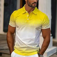 Ombre Geometric Men's Casual Polo Shirt Work Casual Sports Polyester Short Sleeve Turndown Polo Shirts Light Yellow Lake blue Spring Summer S M L Micro-elastic Lapel Polo Lightinthebox