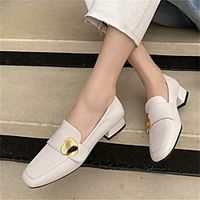 Women's Loafers Mary Jane Flat Heel Square Toe Casual Daily Walking Shoes PU Leather Solid Colored Black Beige miniinthebox - thumbnail