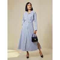 Cotton Stripe Button Up Maxi Shirt Dress - thumbnail