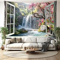 Waterfall Window View Hanging Tapestry Wall Art Large Tapestry Mural Decor Photograph Backdrop Blanket Curtain Home Bedroom Living Room Decoration Cottagecore Lightinthebox - thumbnail