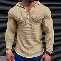 Men's T shirt Tee Waffle Henley Shirt Tee Top Long Sleeve Shirt Color Block Hooded Street Vacation Long Sleeve Patchwork Clothing Apparel Fashion Designer Basic miniinthebox - thumbnail