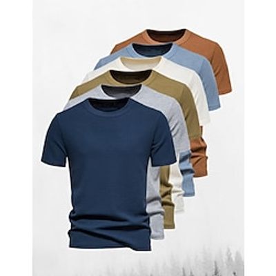 Men's T shirt Tee Waffle Knit Tee Tee Top Plain Crew Neck Street Vacation Short Sleeves Knitted Clothing Apparel Fashion Designer Basic miniinthebox