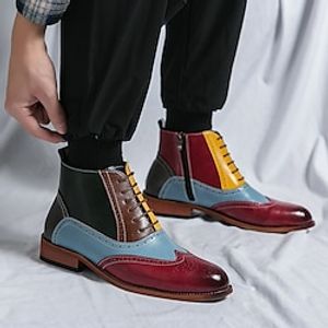 Men's Boots Dress Shoes Business Casual Outdoor Daily PU Warm Comfortable Slip Resistant Booties  Ankle Boots Rainbow Color Block Fall Winter Lightinthebox