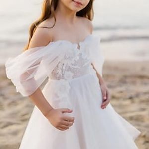 A-Line Sweep  Brush Train Flower Girl Dress Wedding Party Girls Cute Prom Dress Satin with Flower Beach Fit 3-16 Years Lightinthebox