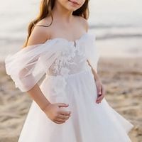 A-Line Sweep  Brush Train Flower Girl Dress Wedding Party Girls Cute Prom Dress Satin with Flower Beach Fit 3-16 Years Lightinthebox - thumbnail
