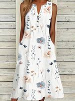 Sleeveless Printed V Neck Casual Midi Dress