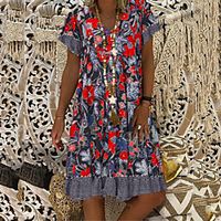 Women's Shift Dress Knee Length Dress Yellow Gray Red Short Sleeve Floral Print Summer V Neck Casual 2021 S M L XL XXL 3XL 4XL 5XL Lightinthebox - thumbnail