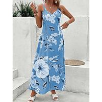 Women's Casual Dress A Line Dress Floral Print Strap Long Dress Maxi Dress Streetwear Maxi Street Holiday Sleeveless Regular Fit Blue Gray Summer S M L XL 2XL Lightinthebox