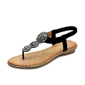 Women's Sandals Flat Heel Round Toe Flat Sandals Casual Daily Walking Shoes Faux Leather Rhinestone Solid Colored Almond Black Pink miniinthebox