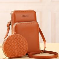 Women's Crossbody Bag Bag Set Coin Purse Mobile Phone Bag Credit Card Holder Wallet PU Leather 2 Pieces Daily Holiday Zipper Adjustable Waterproof Lightweight Solid Color Wine Black Pink miniinthebox - thumbnail