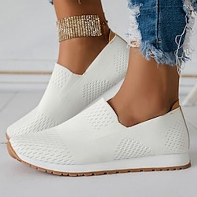 Women's Sneakers Plus Size Flyknit Shoes Platform Sneakers Outdoor Daily Travel Flat Heel Round Toe Fashion Sporty Casual Walking Tissage Volant Loafer Black White Lightinthebox