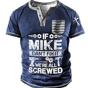 Men's T shirt Tee Henley Shirt Tee 3D Print Graphic Letter Plus Size Henley Daily Sports Button-Down Print Short Sleeve Tops Designer Basic Casual Classic Blue / Summer miniinthebox