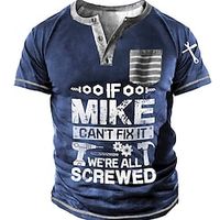 Men's T shirt Tee Henley Shirt Tee 3D Print Graphic Letter Plus Size Henley Daily Sports Button-Down Print Short Sleeve Tops Designer Basic Casual Classic Blue / Summer miniinthebox - thumbnail