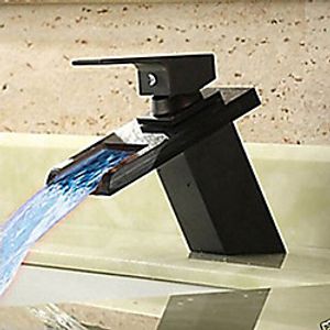 Single Handle Bathroom Faucet Oil-rubbed Bronze with 3-color LED Waterfall Brass Basin Sink Faucet Black Adjustable to Cold and Hot Water miniinthebox