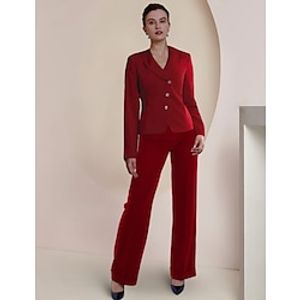 Two Piece Jumpsuit  Pantsuit Mother of the Bride Dress Wedding Guest Elegant Casual Shirt Collar Knee Length Stretch Fabric Long Sleeve with Solid Color 2023 Lightinthebox