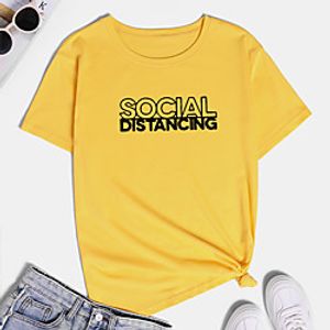 Women's T shirt Graphic Text Graphic Prints Print Round Neck Basic Tops 100% Cotton White Purple Red miniinthebox