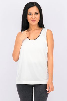 Womens Contrast Neck Top  Off White