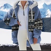 Women's Zip Hoodie Sweatshirt Fleece Jacket Fleece Teddy Ethnic Fuzzy Drawstring Zip Up Print Black White Blue Tribal Loose Fit Casual Sports Hoodie Long Sleeve Top Micro-elastic Winter Lightinthebox - thumbnail